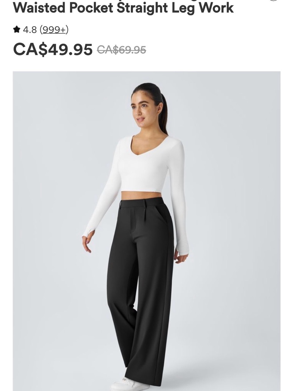 HALARA Black Straight Leg Waisted Pocket Pants